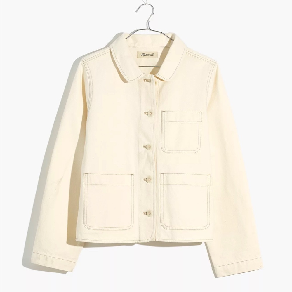 NWT | Madewell | Denim Mahoney Crop Chore Jacket in Vintage Canvas Wash | Small